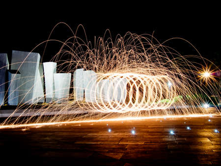 Long exposure light paining near public monument,Le Vele, Marina di Carrara, Tuscany, Italy  のeditorial素材