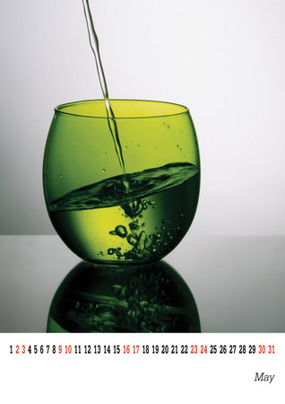 Calendar page 2105 - May. Easily customisable template. Green glass, pouring.の写真素材