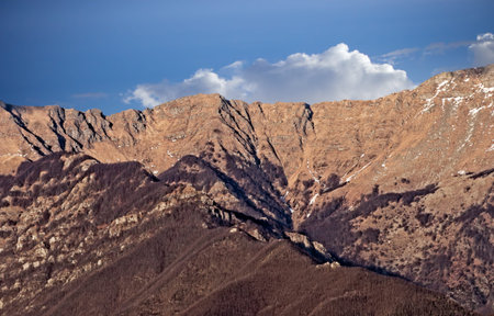Beautiful Apennine mountain view, Italy. Last remaining traces of snow. Spring.の写真素材