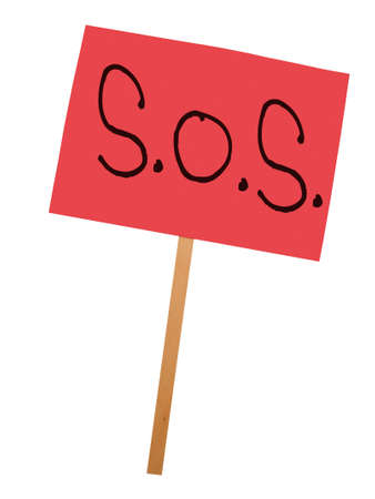 SOS placard isolated on white.の写真素材