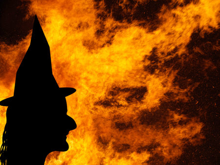 Halloween background. Real bonfire. Not real witch.の写真素材