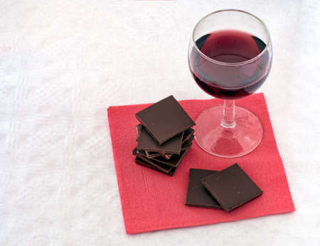 Healthy heart food. Darkchocolate and red wine.の写真素材