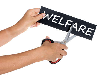 Welfare budget cuts. Isolated on white.の写真素材