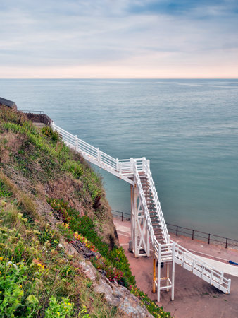 Jacobs Ladder, landmark, Sidouth, Devon, UK. Evening. Fairly long exposure.の写真素材