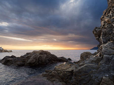 Manarola,Cinque Terre, Italy. Rocky coastline.の写真素材
