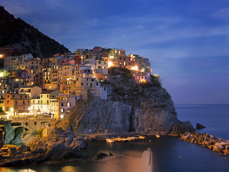 Manarola. Mediterranean coast, Liguria, Italy.の写真素材