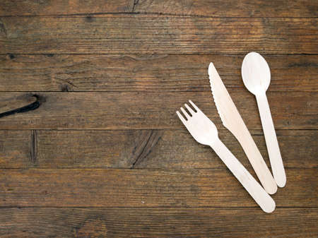 Ecological knife fork and spoon - disposable, woodの写真素材