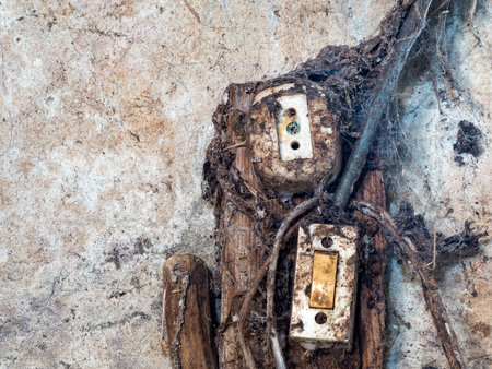 Old electrical wiring. With cobwebs. Health and safety etc