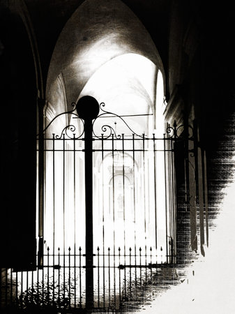 Secret, forgotten garden, Psychology metaphor. Distressed effect.の写真素材