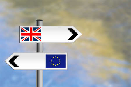 UK EU road sign, different directionsの写真素材