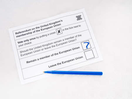 UK EU Europe voting slip with question mark. Uncertainty.の写真素材