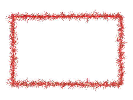 Traditional festive Christmas frame, red tinsel border. Rectangle.の写真素材