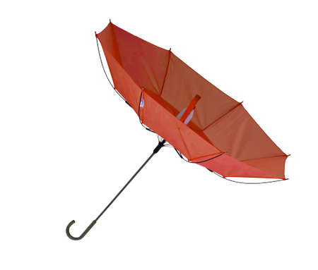 Red inside out umbrella, isolated on white.の写真素材