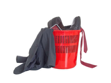 Retirement. Work objects in bin. Isolated on white.の写真素材