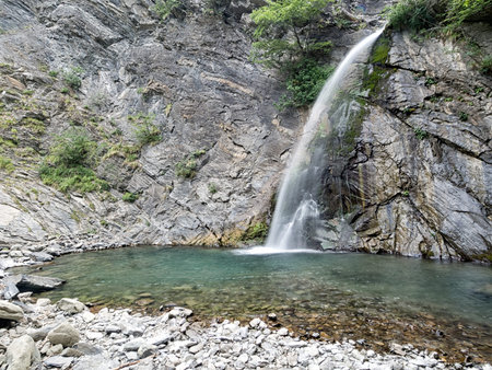 Pracchiola waterfall, Lunigiana, Italy.の写真素材
