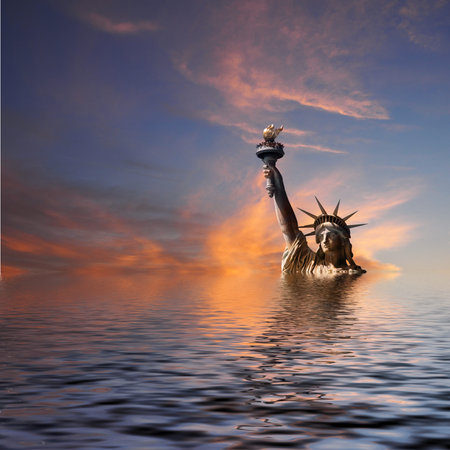 Climate change USA concet. Obviously, filtered image. Sun setting.の写真素材