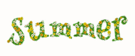 Summer written in flowers. Pretty photo composite.の写真素材