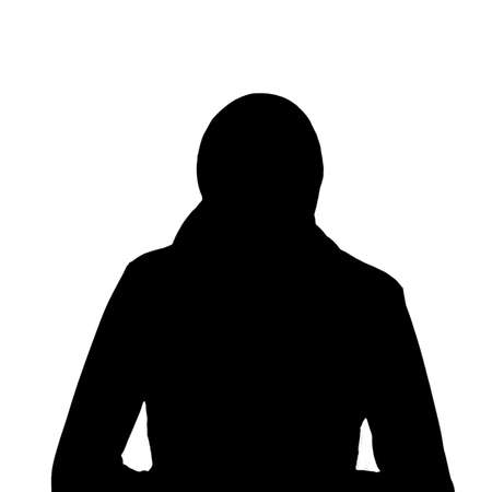 Unidentifiable woman in Muslim headscarf seen from behind, silhouette. Hijab.の写真素材