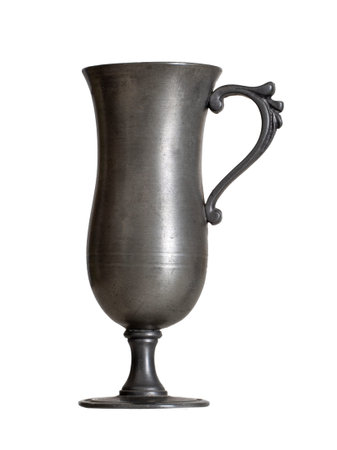 Old pewter cup, goblet, isolated on white background.