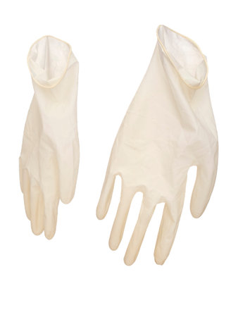 Pair of thin latex medical gloves isolated on white background