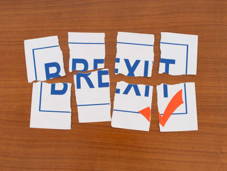 Brexit in shreds, puzzle. UK EU politics metaphor or concept.の写真素材
