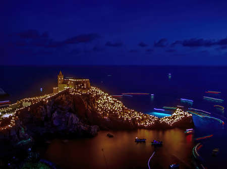 Festival of the White Madonna, Portovenere, Liguria, Italy. Religious event: candles are lit and a procession takes place in remembrance of a miracle.の写真素材