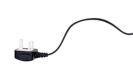 UK three pin electric plug isolated on white background with flex, wire.の写真素材