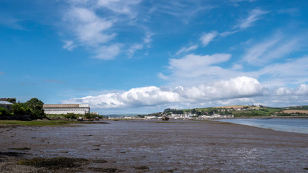 View of River Torridge estuary showing Instow village and Appledore shipyard. North Devon, England.