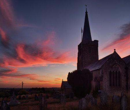 Hatherleigh church, in Devon, UK. Evening.の写真素材