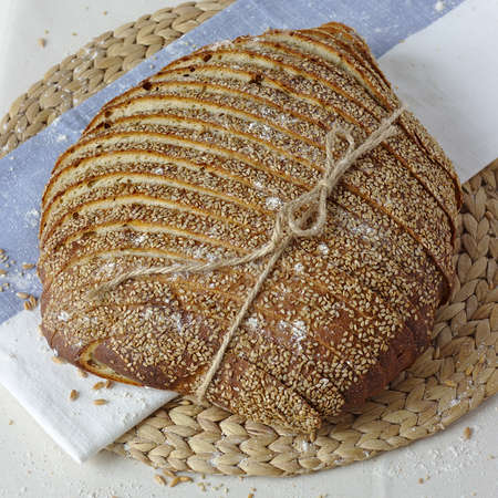 fresh homemade bread on the table.の写真素材