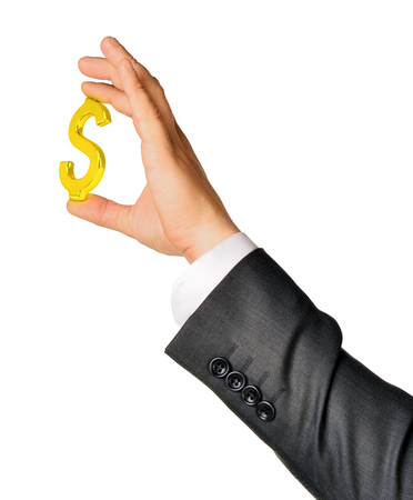 Set of businessmans hands holding dollar sign isolated on white backgroundの写真素材