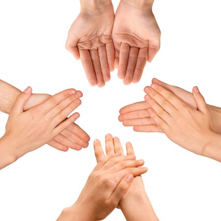 Set of woman hands gesturing isolated on white backgroundの写真素材