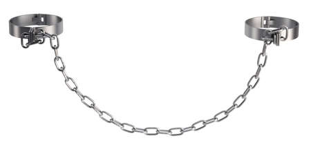 Cuffs with chain isolated on white background. 3D renderingの写真素材