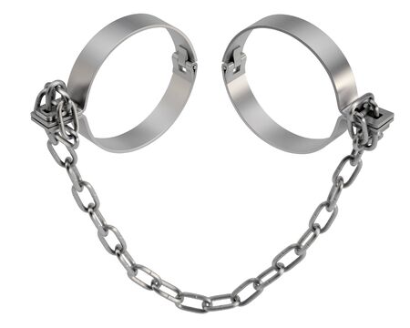 Cuffs with chain isolated on white background. 3D renderingの写真素材