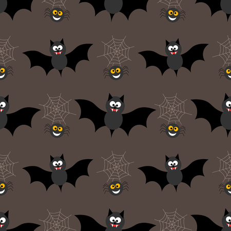 Seamless background for Halloween with bats andgossamer. Vector illustration in modern flat design.のイラスト素材