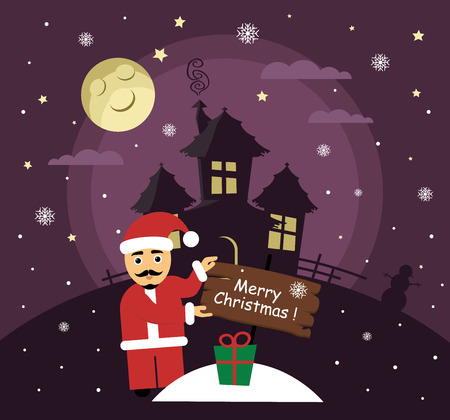 Santa Claus night gives a gift. Poster for Christmas.のイラスト素材