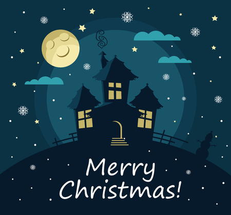 Postcard for Merry Christmas. Snow and snowfall.のイラスト素材