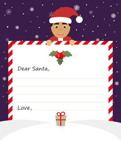 Handsome Asian Santa in uniform suit is holding a paper and smiling friendly. Modern flatdesign.のイラスト素材