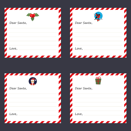 Vector set of greeting cards for Christmas. Template letters to Santa Claus.のイラスト素材