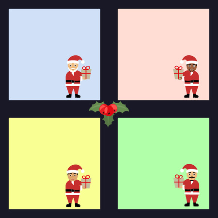 Collection of different colored sheets of note papers with different Santa Claus, ready for your message. Vector illustration. Modern flat design.のイラスト素材
