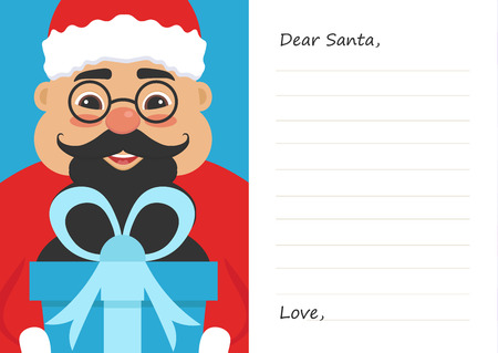 Letter Dear santa claus for Merry Christmas or New year. Cute asian male.Postcard or greeting card template. Flat.のイラスト素材