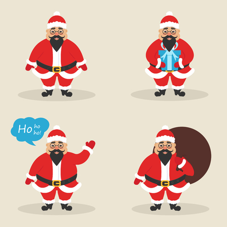 Set of cute asian Santa clauses in different poses.Vector. Modern flat design.のイラスト素材