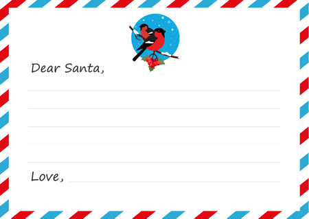 Template envelope New year's letter to Santa Claus. Icon bullfinches.Flat design. Vector illustration.のイラスト素材