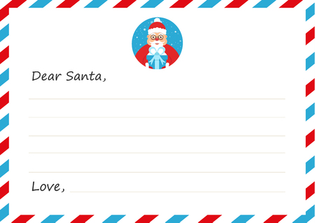 Template envelope New year's letter to cute Santa Claus with icon. Flat design. Vector illustration.のイラスト素材