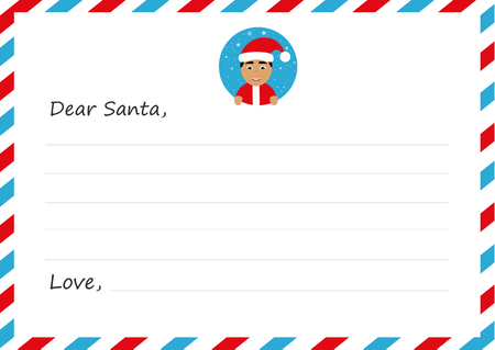 Template envelope New year's letter to cute asian Santa Claus with icon. Flat design. Vector illustration.のイラスト素材