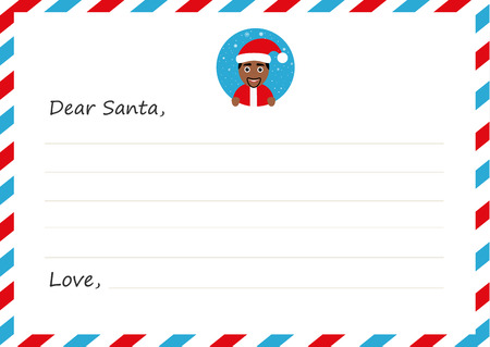 Template envelope New year's letter to cute african Santa Claus with icon. Flat design. Vector illustration.のイラスト素材