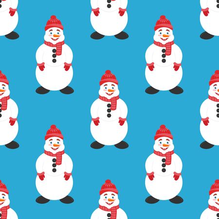 Seamless background, banner New Year or Christmas. Cute Snowman. Vector. Modern flat design.のイラスト素材