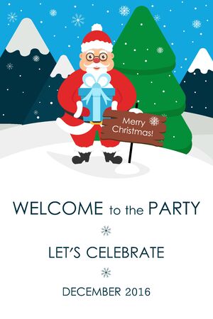 Christmas party invitation.Place for your text message. Greeting card. Cute Santa. Vector illustration. Flat design.のイラスト素材