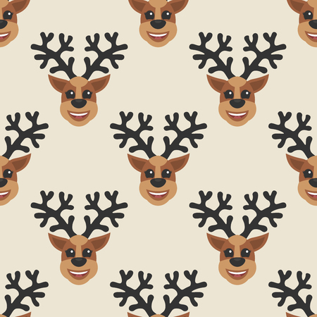Beautiful seamless background for Merry Christmas or New year. Deers on a white background. Pattern for wrapping paper or fabric. Vector.のイラスト素材