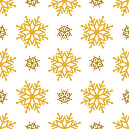 Beautiful seamless background for Merry Christmas or New year. Golden snow-flakes on a white background. Vector.のイラスト素材